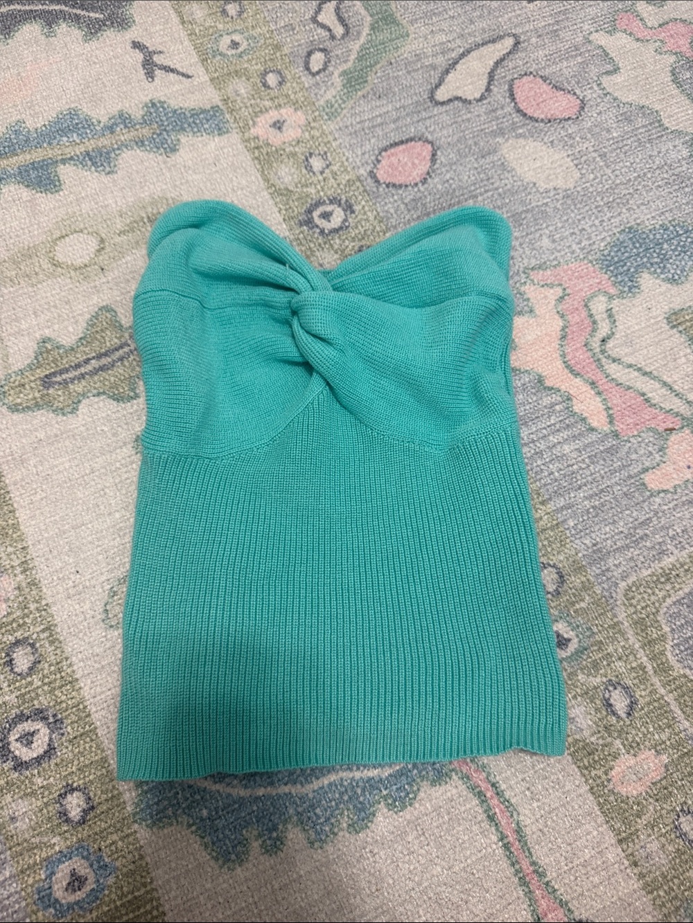 Turquoise Knit Strapless Twist-Front Tube Top